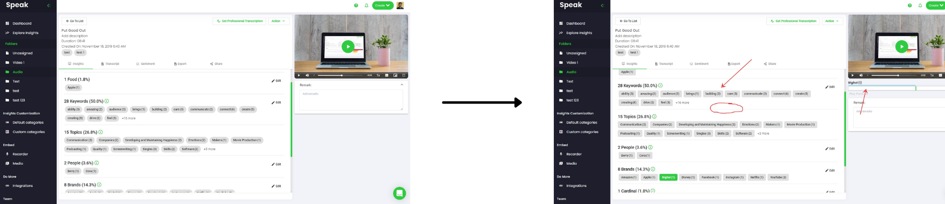 improved media insights display - Speak Ai